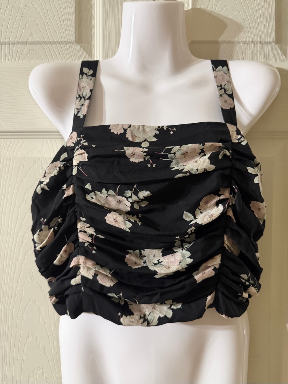 Express Black Floral Ruched Crop Top
